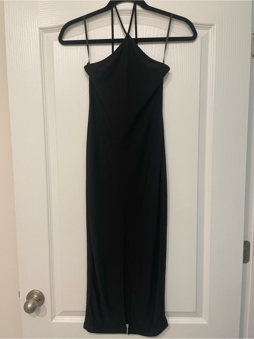 Sleek Black Halter Midi Dress